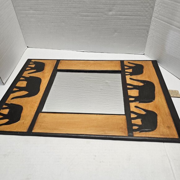 New Earthbound Trading Co Artisan Folk Art Wood Mirror Wall Hand Made Elephant - Picture 4 of 16